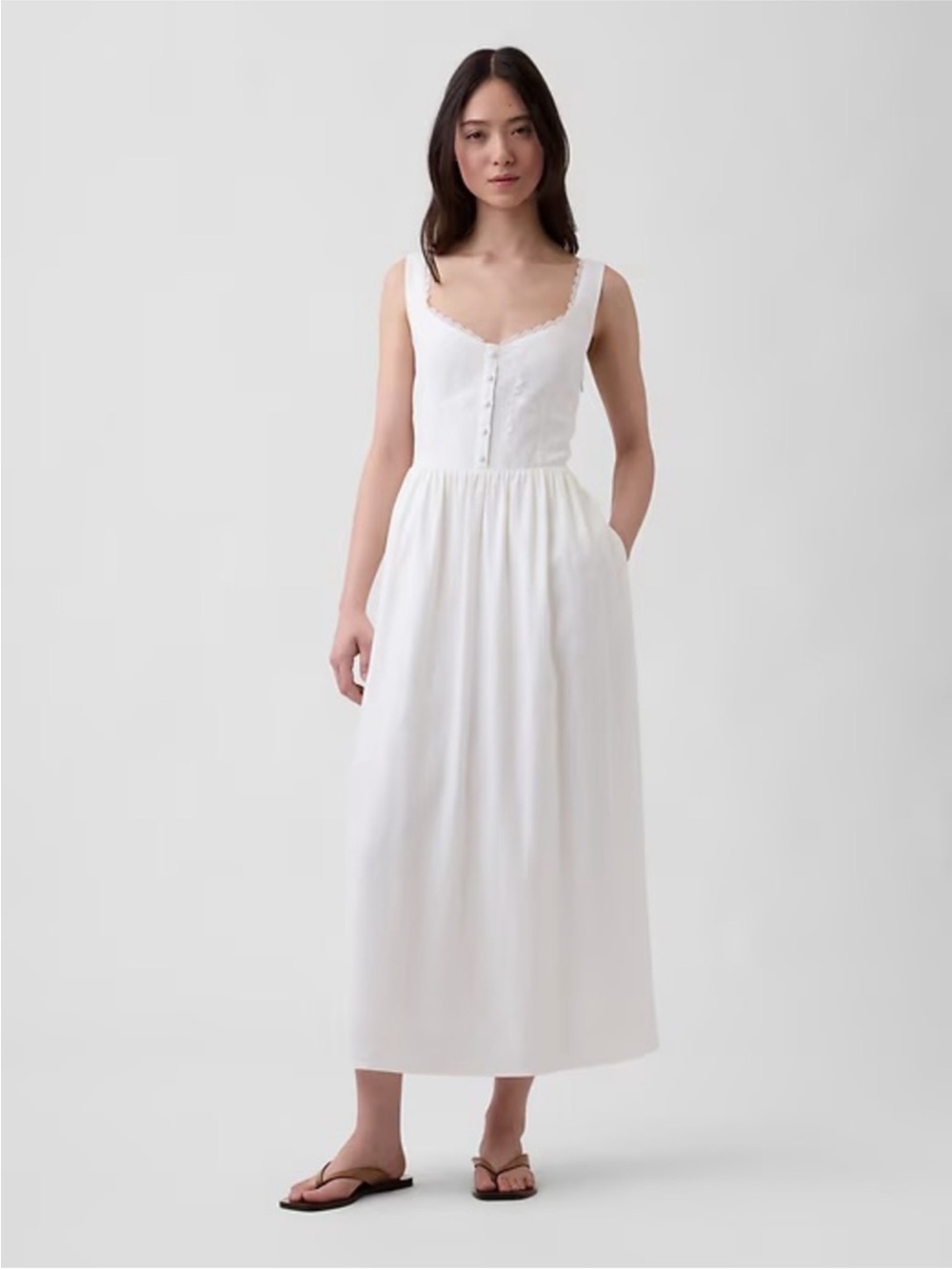 NWT! Gap White Linen-Blend Lace-Inset Maxi Dress